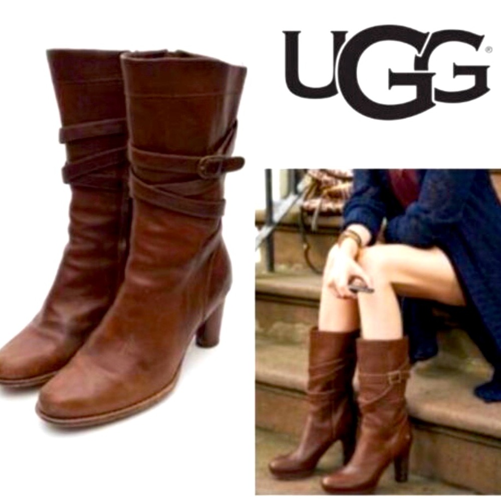 Ugg Leather & Sheepskin Caroline Boots Cigar Color Sz 6.5